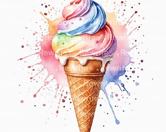 18 Ice Cream Cone Clipart | Printable Watercolor Clipart | High Quality JPG & PNG - Digital Download for Junk Journals, Scrapbooking, Craft
