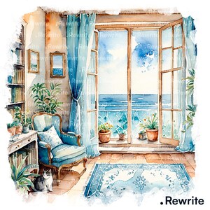 10 Window Ocean View Clipart | Window Sea HighQuality JPG | Printable Watercolor Clipart - Digital Download |  Scrapbooking, Paper Craft