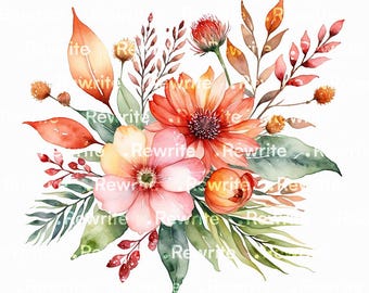 10 Autumn Flowers Clipart | Bouquet High Quality JPG | Printable Watercolor, Digital Download | Junk Journal, Scrapbooking, Paper Craft