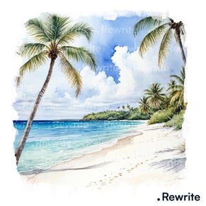 12 Tropical Beach Clipart | Beach Scene High Quality JPG | Printable Watercolor, Digital Download | Junk Journal, Scrapbooking, Paper Craft