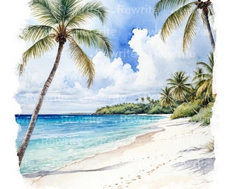 12 Tropical Beach Clipart | Beach Scene High Quality JPG | Printable Watercolor, Digital Download | Junk Journal, Scrapbooking, Paper Craft