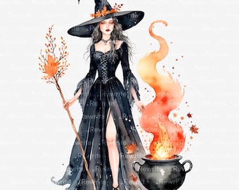 10 Halloween Witch Clipart | High Quality JPG | Printable Halloween Clipart, Digital Download | Junk Journal, Scrapbooking, Crafting