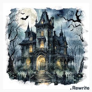 8 Scary House Clipart | Halloween Clipart High Quality JPG | Printable Watercolor Clipart - Digital Download | Journals, Scrapbooking, Craft