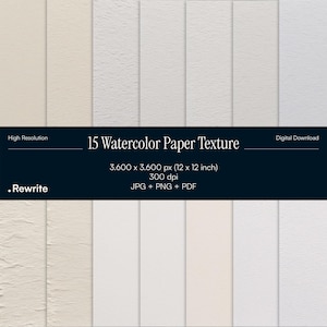 Watercolor Paper Texture – 15 Digital Watercolour Textures – White Textured Paper Backgrounds – Scrapbooking & Procreate – JPG, PNG y PDF