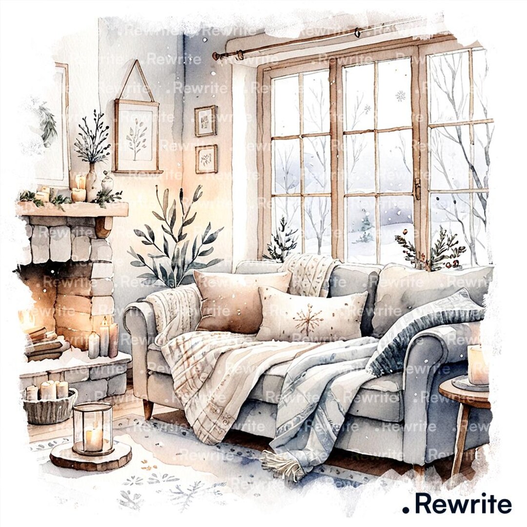 12 Winter Living Room Clipart, Cozy Festive Living Room, Winter Home ...