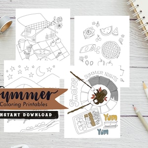 Summer Coloring Printables • Camping Coloring Pages • Picnic Coloring Printables • S’mores Coloring Page