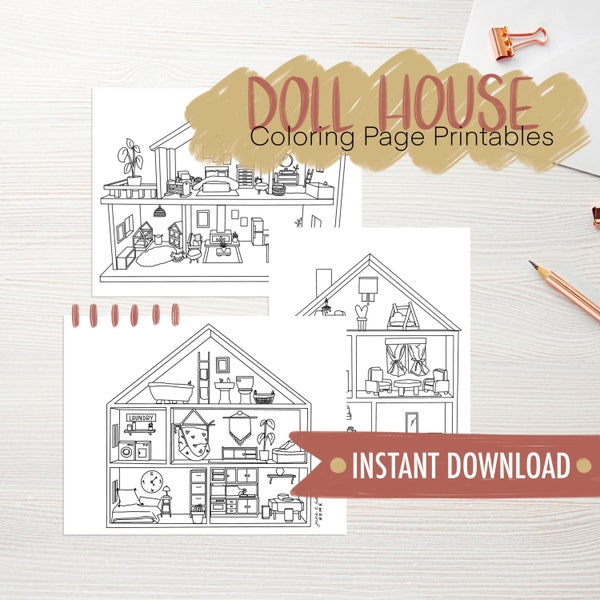 Doll House Coloring Pages, Doll House Printables, Doll House Design, girls coloring pages