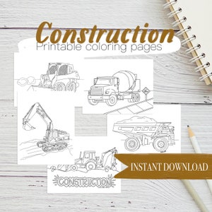 Construction Coloring pages, Dump Truck printable, Concrete Mixer Printable, Skid Steer printable, excavator coloring printable