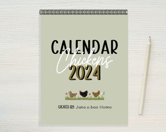 2024 Chicken Calendar • Flowers & Chicken Calendar • 2024 Wall Calendar • Flowers and Chickens • Chicken Calendar 8.5x11”