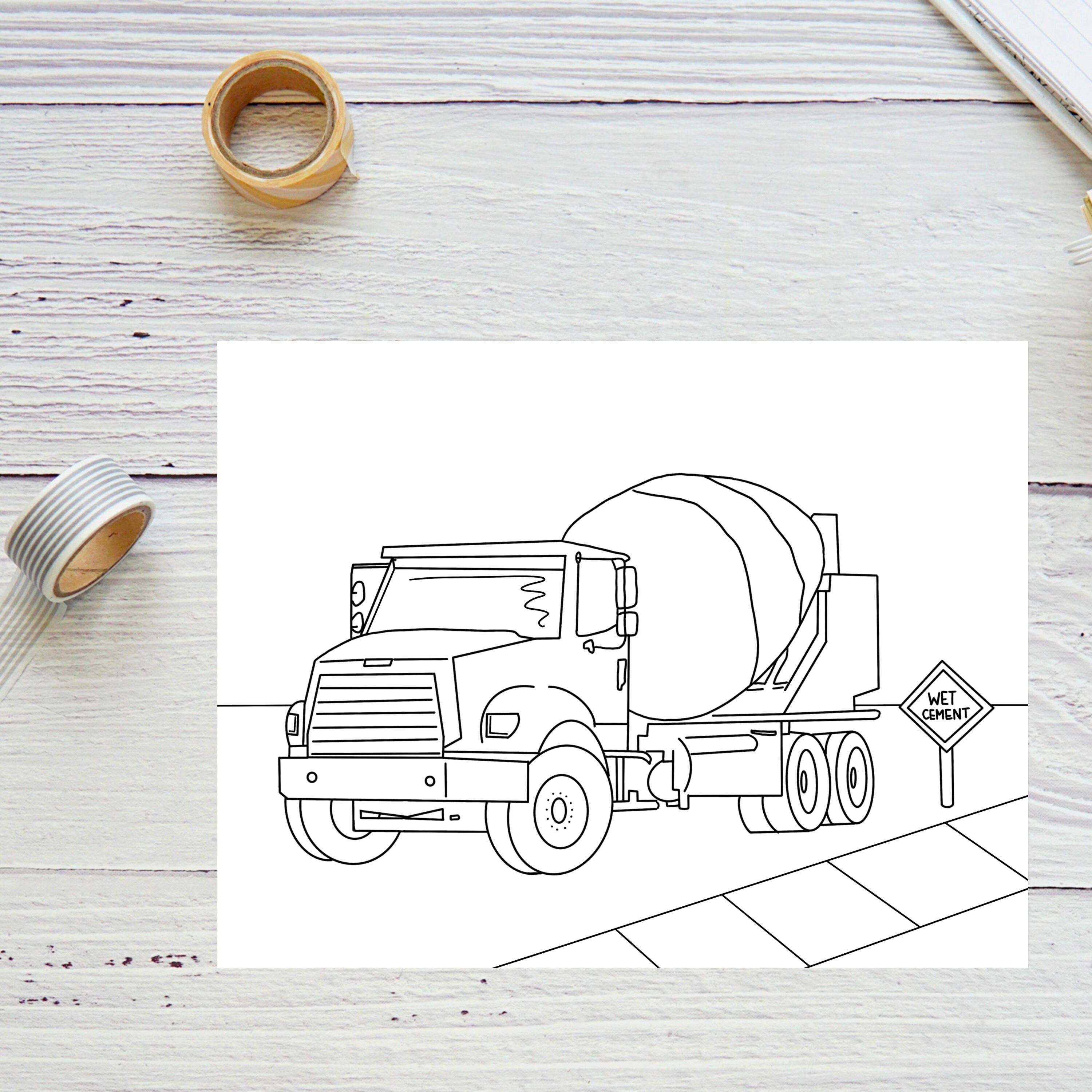 Construction Coloring Pages Dump Truck Printable Concrete - Etsy