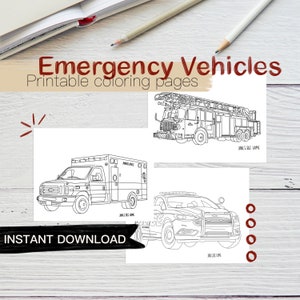 Emergency Vehicle Coloring Pages, Firetruck Printable, Ambulance Printable, Police Responder Printable