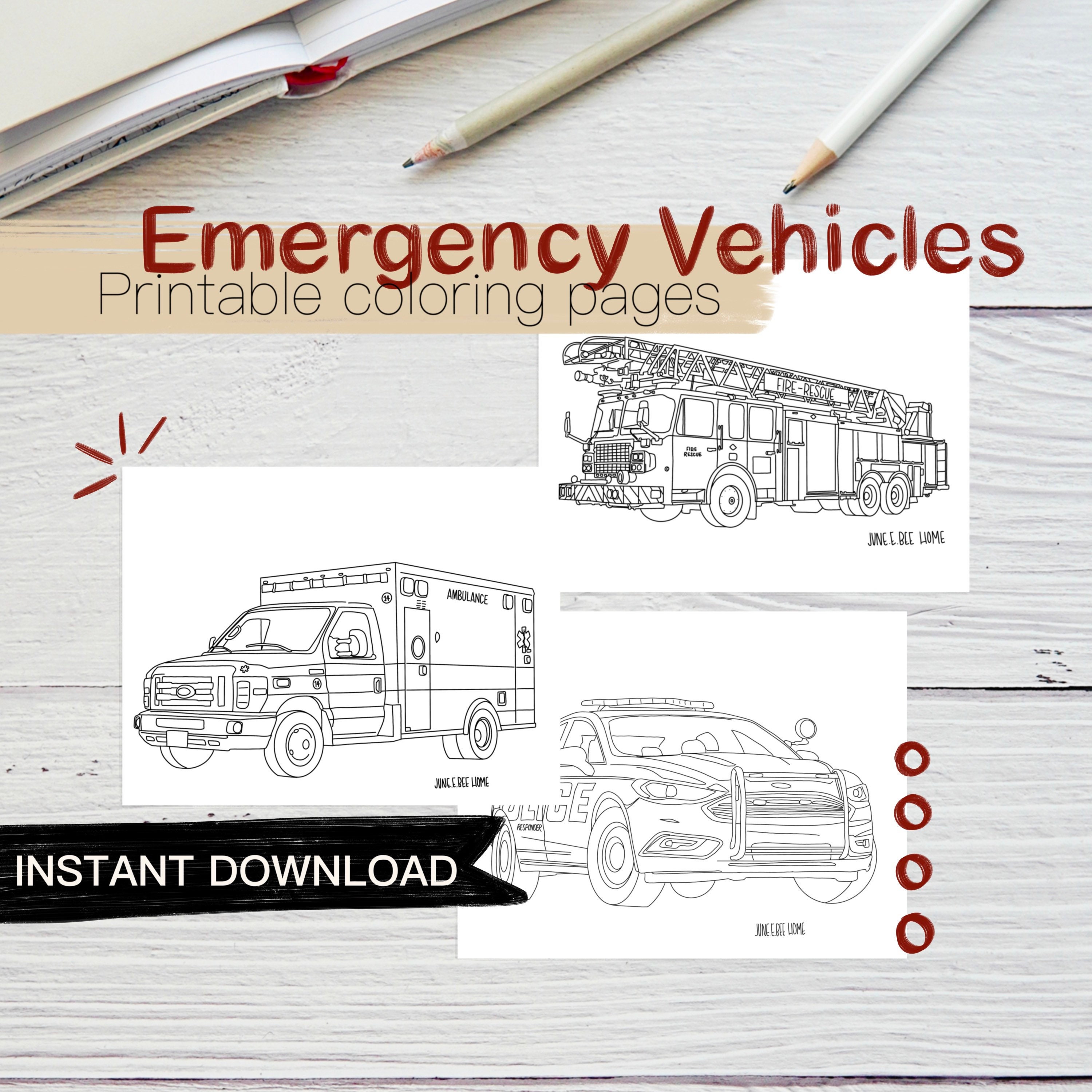 Emergency Vehicles Coloring Pages