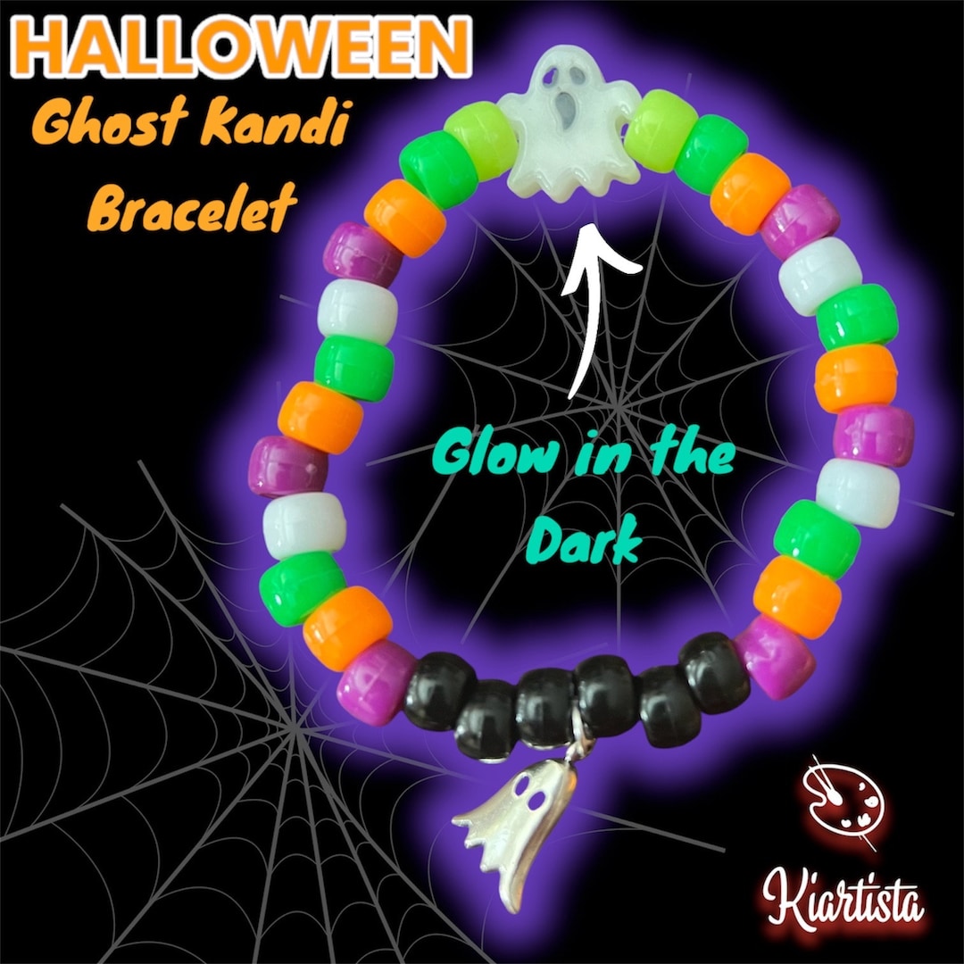 Glow in the Dark Ghost Kandi Bracelet: Halloween Pony Bead Jewelry - Etsy