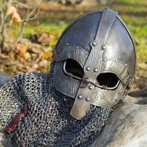 Middeleeuwse Viking Vendel-krijgerhelm met maliënkolder | Battle Ready Normandische helm | Aventail-helm met geklonken maliënkolder | Halloween-cadeau