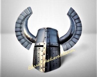 Medieval Templar Fantasy Warrior Helmet | Knight Great Templar Horn Helmet | SCA LARP Knight Helmet | Knight Teutonic Crest Wing Helmet