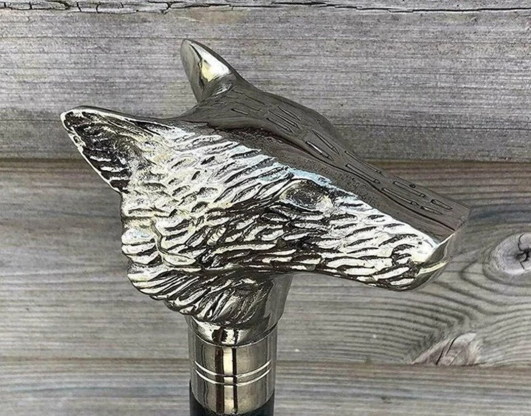 New Nautical Wolf Head Walking Stick Chrome Handcrafted Etsy