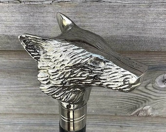 Bastón náutico con cabeza de lobo, hecho a mano en cromo, estilo victoriano, ideal como regalo para hombres y mujeres.