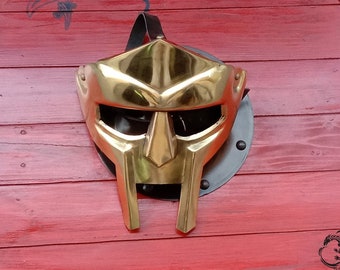New MF Doom Gladiator Mask Mad-villain Golden Finish Hand-Forged Doom Mask  | Gladiator Hip-Hop Mask New Edition Gift Item