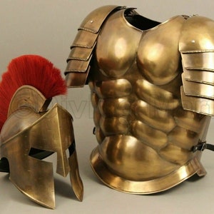 300 Spartan Knight Historical Roman Muscle Jacket With Armour Spartan Helmet | Halloween Medieval Greek Costumes | 300 Movie Warrior Costume