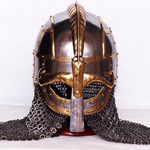 Medieval Viking Vendel Helmet With Chainmail | Viking Riveted Chain-mail Helmet | SCA/LARP Norman Hand Forged, Replica Viking Norse Helmet