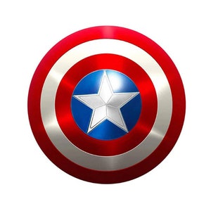 May include: A red, white, and blue circular shield with a white star in the center. The shield has a metallic finish and is a popular symbol of American patriotism.