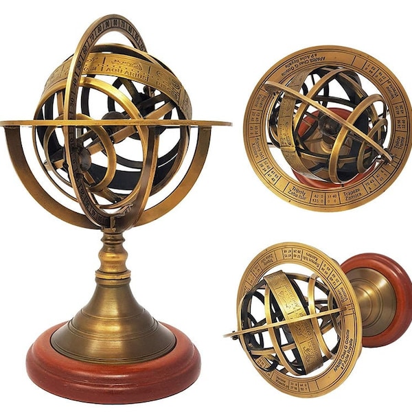 Victorian Brass Armillary Sphere Globe | Astrolabe Nautical Victorian Marine Tabletop Globe | Armillary Spherical Astrolabe Compass 5" Gift