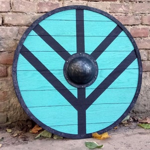 Medieval Great Vikings Lagertha Round Wooden Shield LARP Reproduction Shield Cosplay Knight Shield Medieval Viking 24 diametric Shield image 5