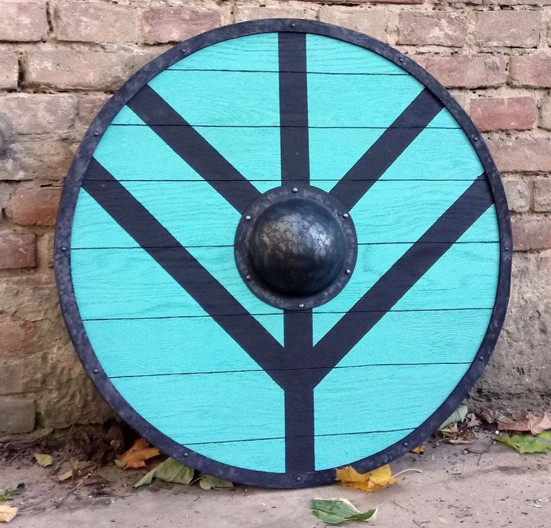 Medieval Great Vikings Lagertha Round Wooden Shield LARP Reproduction Shield Cosplay Knight Shield Medieval Viking 24 diametric Shield image 5