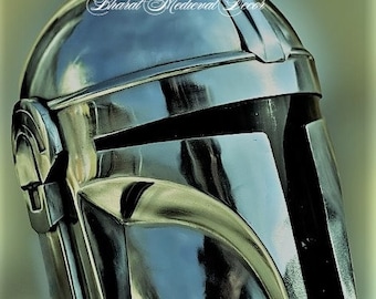 Medieval Star Wars Mandalorian Metal Helmet Wearable Replica | Handmade Medieval LARP Mandalorian Metal Helmet With Liner and Chin Strap
