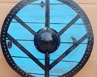 Escudo redondo de madeira medieval Lagertha dos grandes vikings, reprodução de LARP | Escudo de cavaleiro cosplay | Escudo viking medieval de 24" de diâmetro