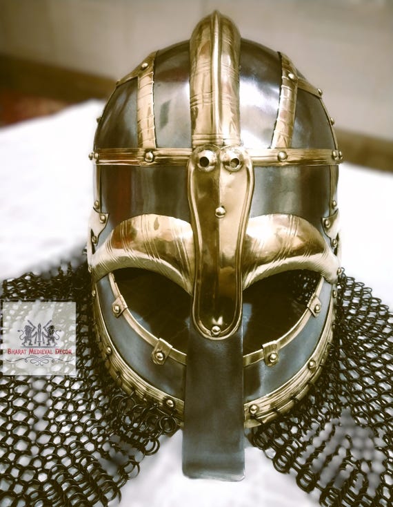 Medieval Viking Vendel Helmet With Chainmail | Viking Riveted Chain-mail Helmet | SCA/LARP Norman Hand Forged, Replica Viking Norse Helmet