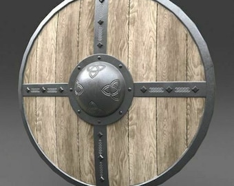 Escudo de madeira medieval viking cruzado | Escudo de guerreiro de batalha redondo feito à mão | Escudo de cosplay LARP de reprodução de 60 cm (24") | Item decorativo