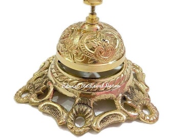 Solid Brass Ornate Hotel Front Desk Bell | Vintage Service Counter Bell | Decorative Tabletop Office Working Bell | Best Antique Gift Item