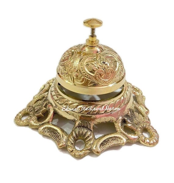 Solid Brass Ornate Hotel Front Desk Bell | Vintage Service Counter Bell | Decorative Tabletop Office Working Bell | Best Antique Gift Item
