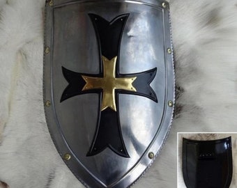 Medieval Knight Crusader Cross Templar Shield | Larp Reenactment Cosplay Shield | Handmade Functional Armor Knight Battle Templar 30&quot; Shield