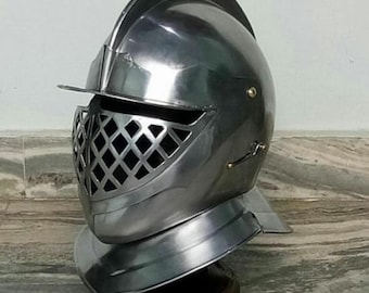 Medieval Knight Burgonet Helmet Wearable Plate Armor Costume Silver | Medieval Combat Close Helmet | Steel Spartan Funta Armour Helmet |Gift
