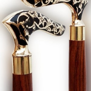 Bastón victoriano antiguo náutico con hojas de flores en blanco y negro / Bastón de madera / Elegantes varitas náuticas de latón hechas a mano / Regalo STEAMPUNK