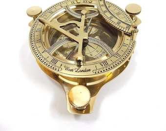 Nautical Sundial Brass Compass | Nautical Handmade Gold Finish Brass Sundial In 3" or 4" | Sundial Compass Pocket Gift Item For Brass Lover