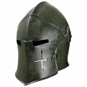 Medieval Knight Barbute Halloween Helmet | Fully Functional Medieval Replica LARP Wearable Helmet Solid Steel With In Liner | Halloween Gift