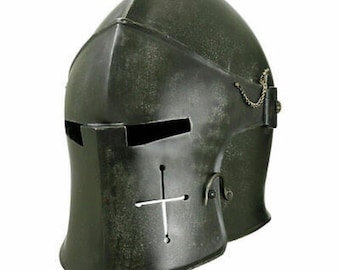 Medieval Knight Barbute Halloween Helmet | Fully Functional Medieval Replica LARP Wearable Helmet Solid Steel With In Liner | Halloween Gift