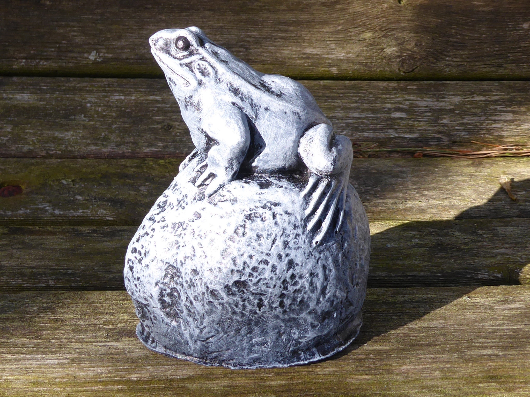 Handcrafted Cast Stone Frog on Stone Garden Ornament Garden Etsy