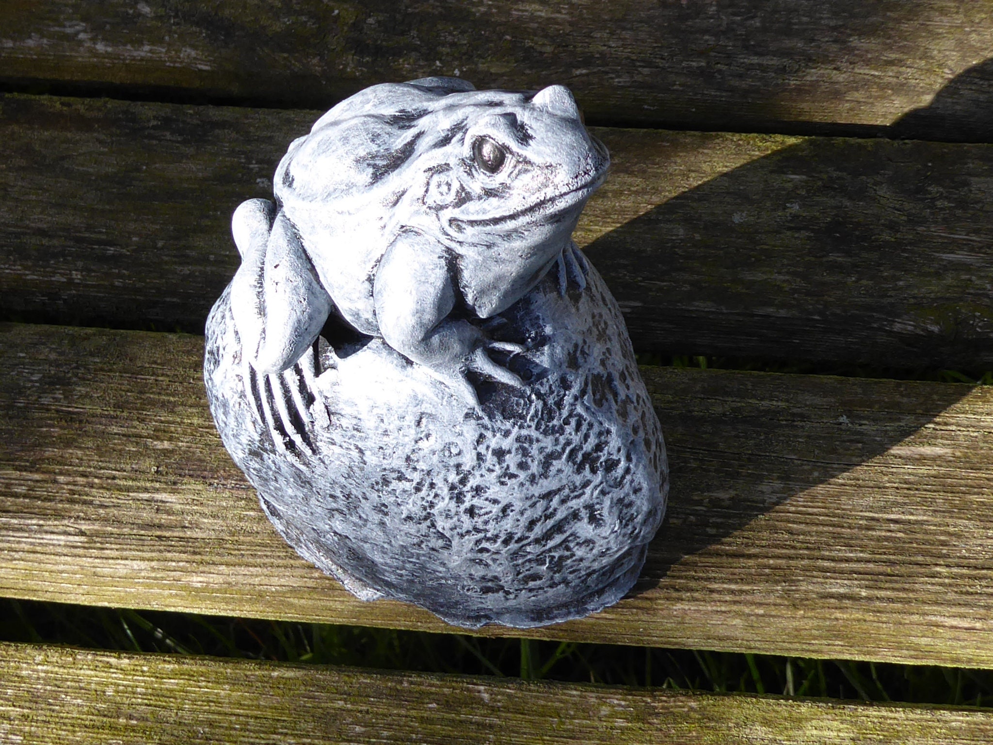 Handcrafted Cast Stone Frog on Stone Garden Ornament Garden Etsy