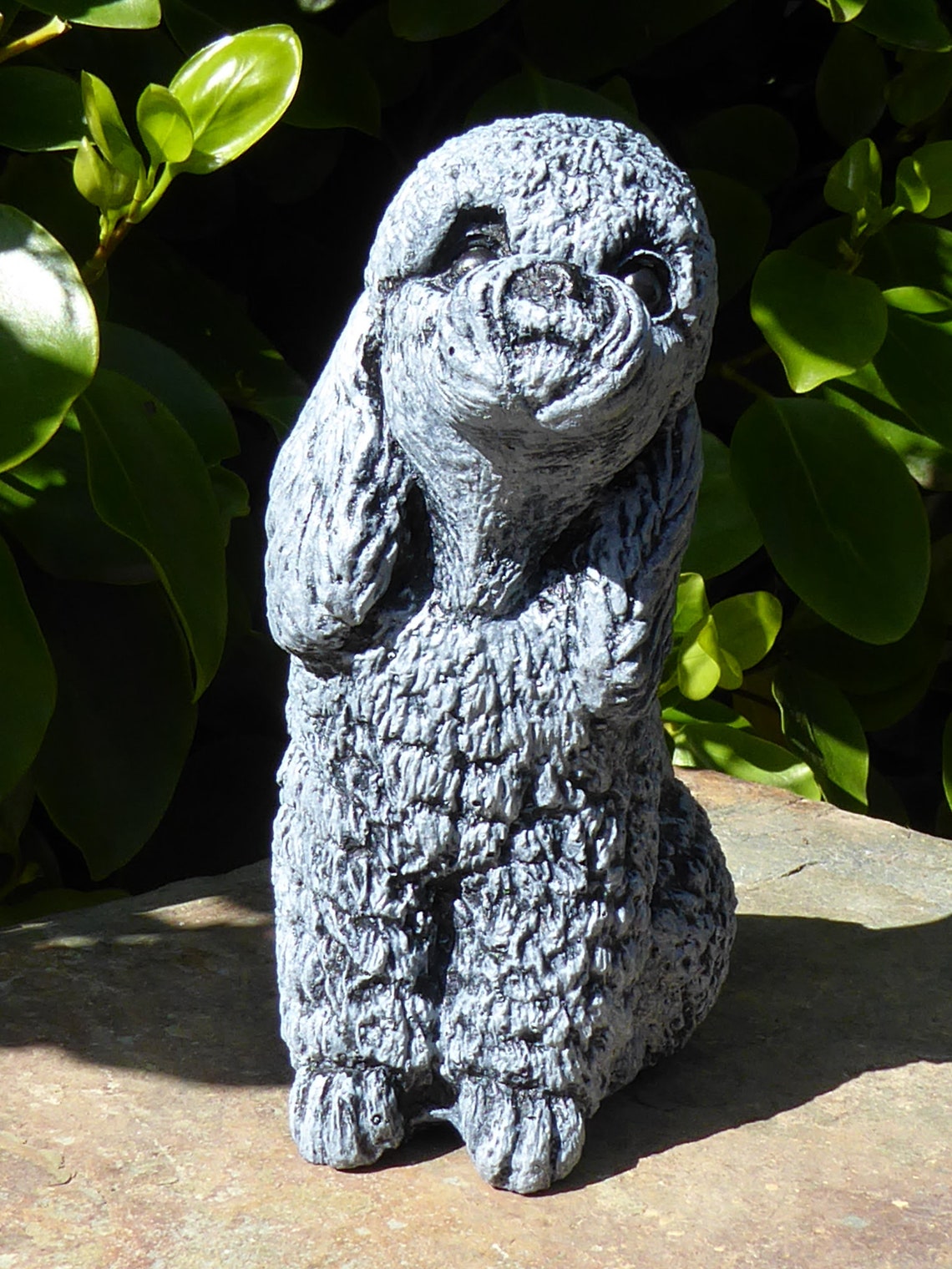 Cute Sitting Poodle Dog Cast Stone Garden Ornament Hand Etsy