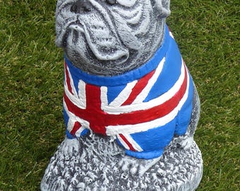 Handcrafted Union Jack British Bulldog Cast Stone Garden Ornament – Statue 17cm tall