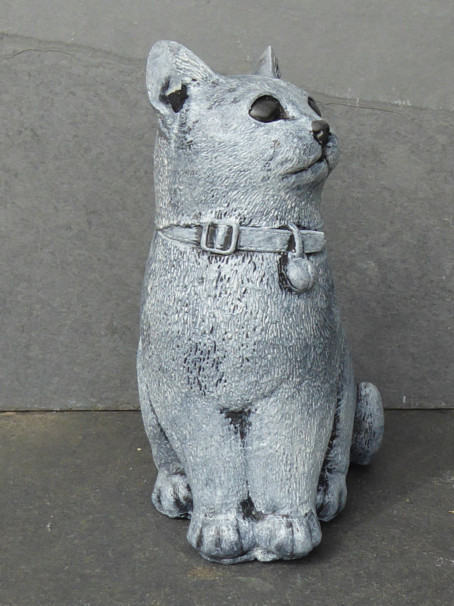 Cute Cast Stone Sitting Cat Garden Ornament Hand Crafted 17cm Etsy