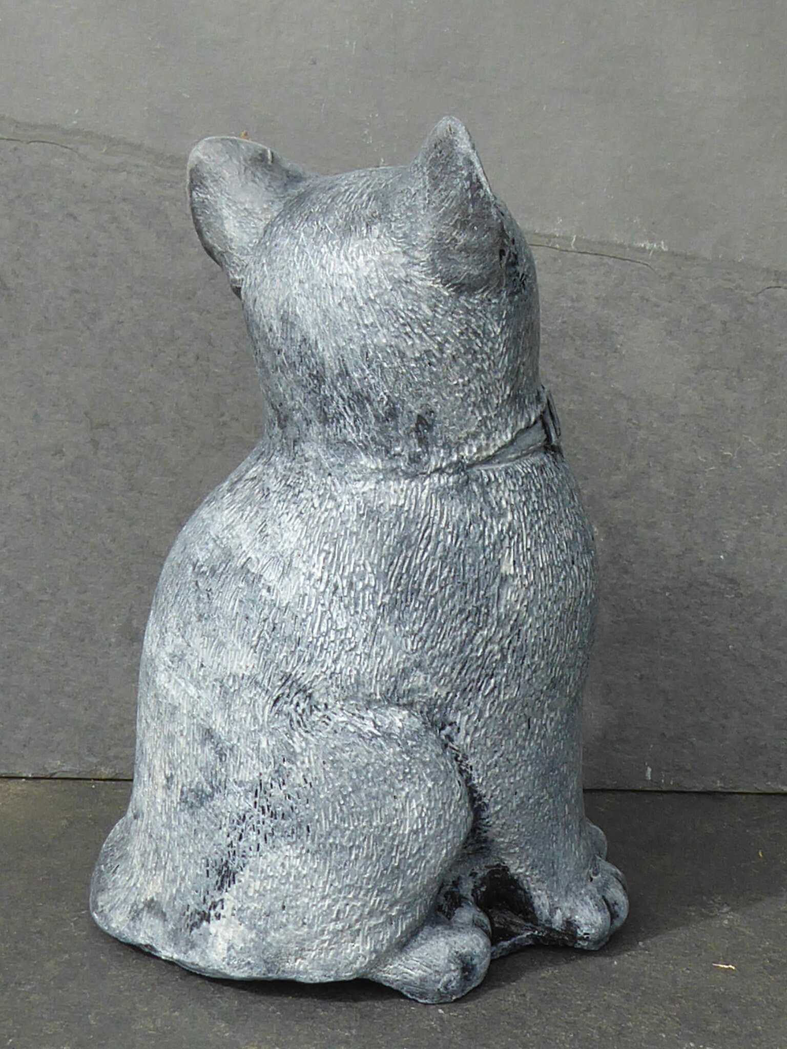 Cute Cast Stone Sitting Cat Garden Ornament Hand Crafted 17cm Etsy