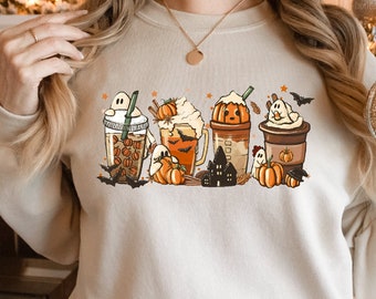 Halloween Coffee Sweatshirt, Ghost Pumpkin Spice Crewneck, Fall Costume