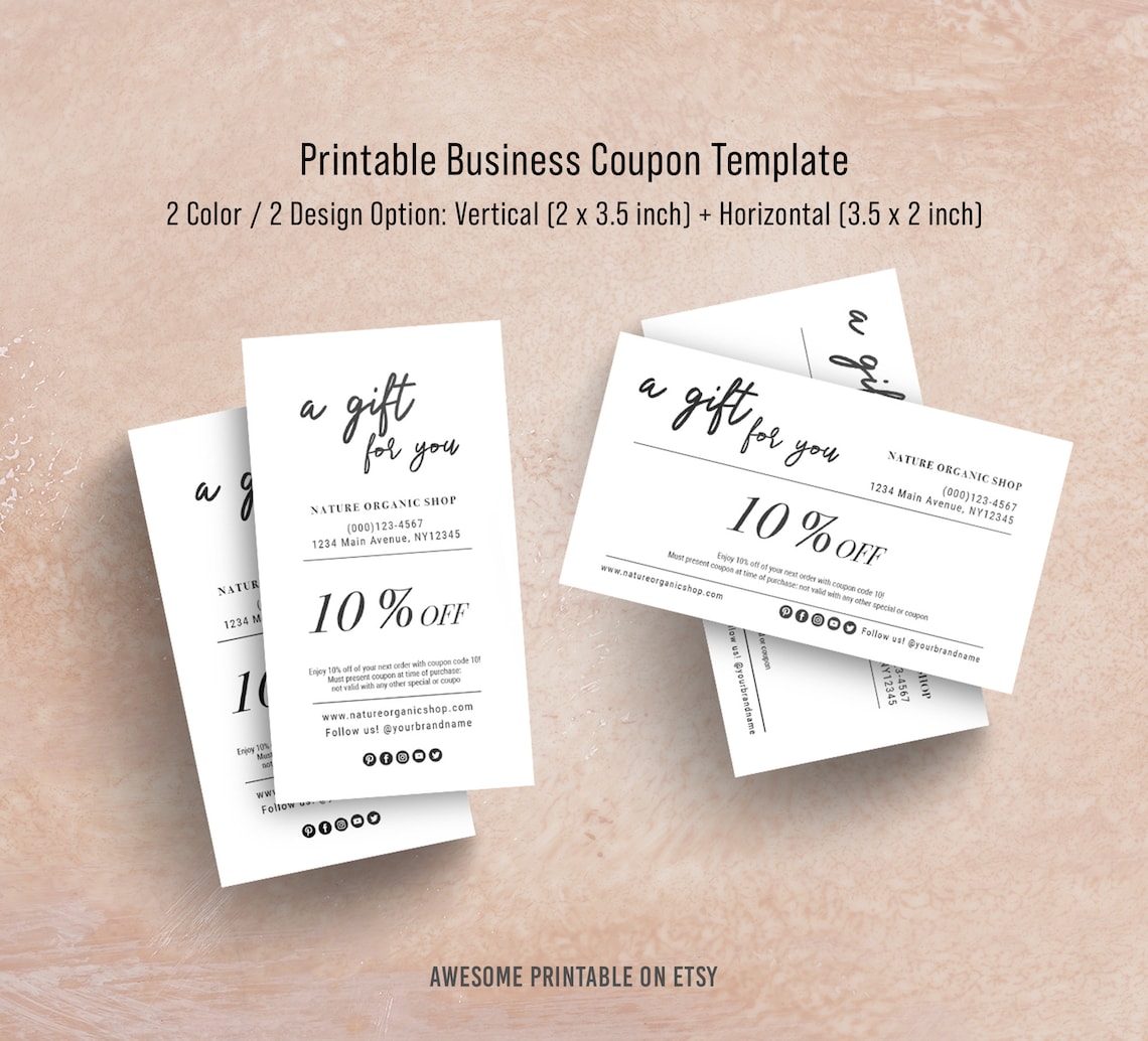 Printable Business Coupon Template, Simple Business Card Size, DIY