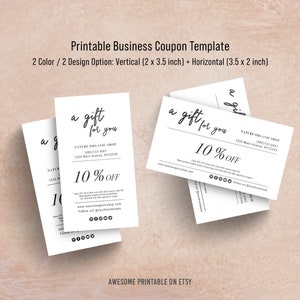 Modelo de cupom comercial para impressão, tamanho simples de cartão de visita, cupom DIY, modelo de cupom editável, download instantâneo, 3,5 x 2 ”