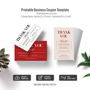 Printable Business Coupon Template, Simple Business Card Size, DIY Coupon, Editable Coupon Template, Instant Download, 3.5x2”